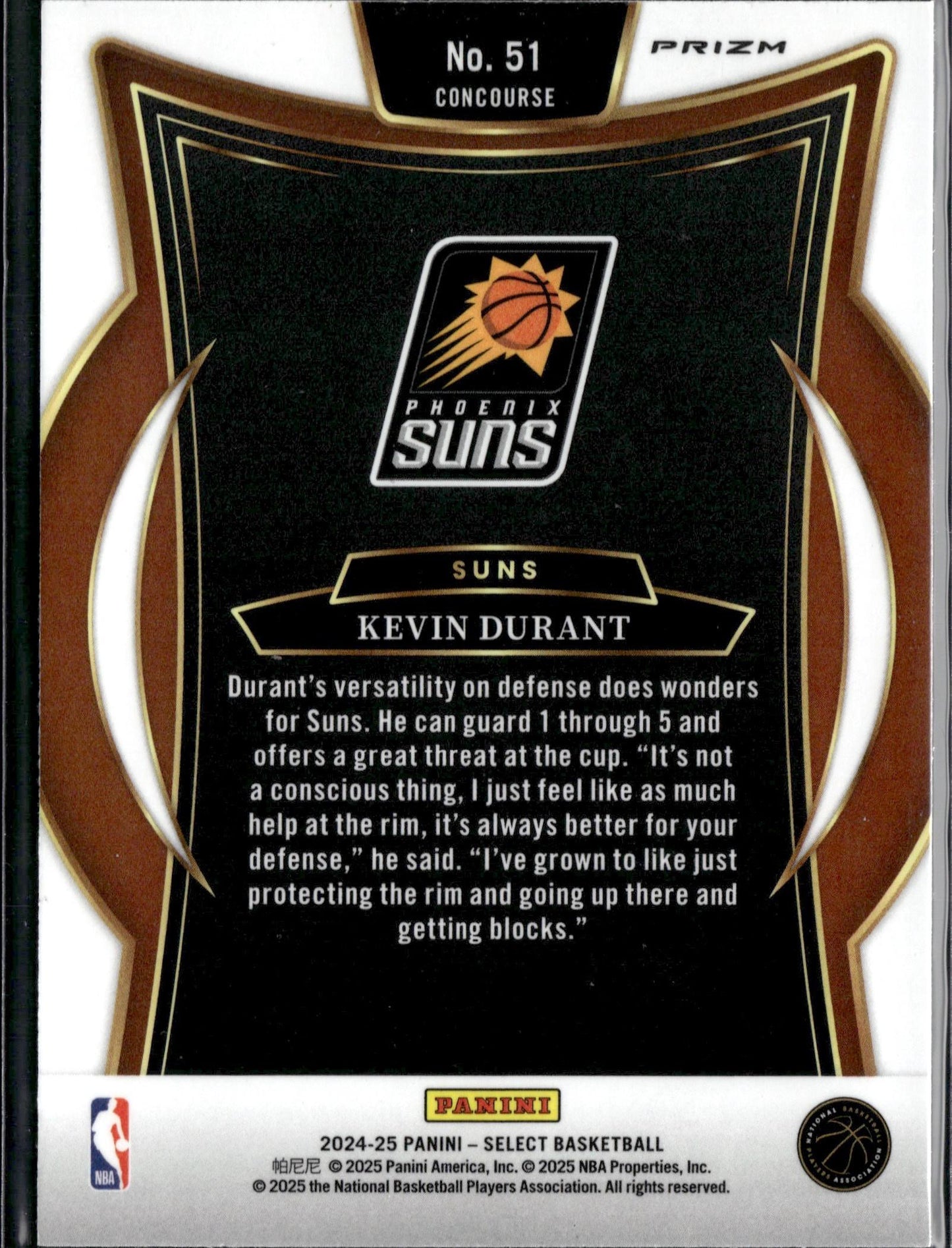 2024-25 Panini Select Kevin Durant Orange Flash Prizm #51