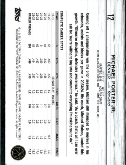 2024-25 Topps Chrome Michael Porter Jr. Purple Refractor #12