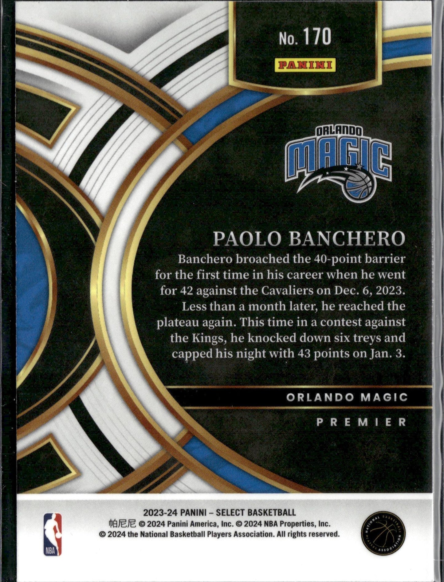 2023-24 Panini Select Paolo Banchero Blue (Retail Base) #170