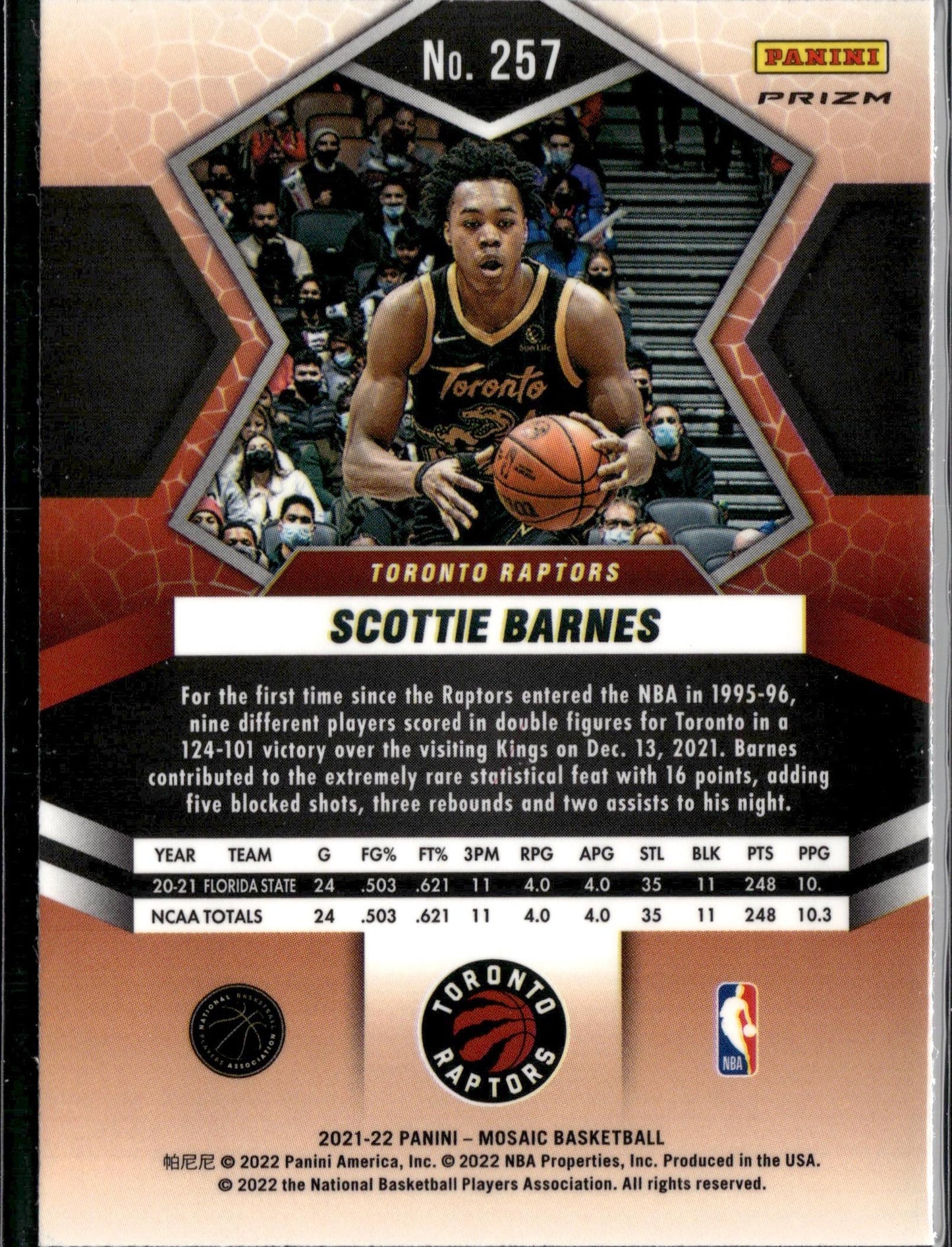 2021-22 Panini Mosaic Scottie Barnes Silver #257