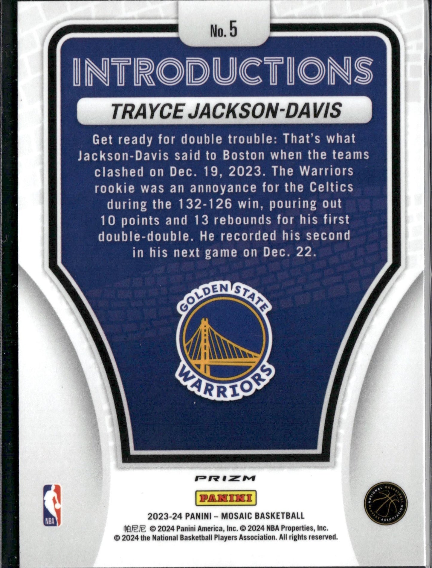2023-24 Panini Mosaic Trayce Jackson-Davis Introductions Mosaic #5