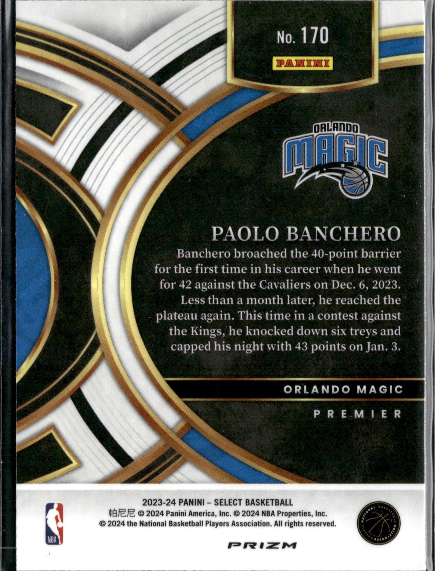 2023-24 Panini Select Paolo Banchero Tectonic Prizms #170