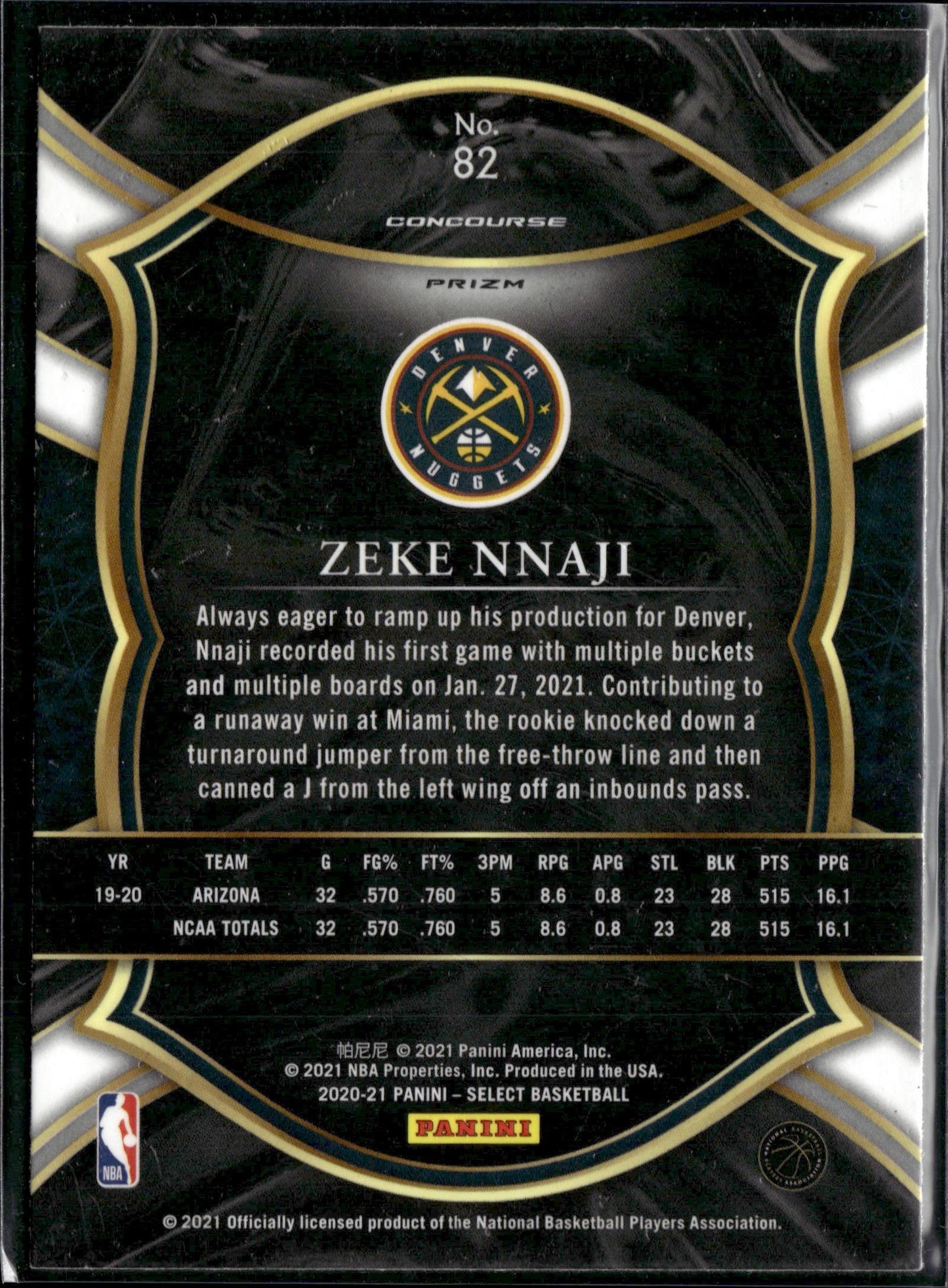 2020-21 Panini Select Zeke Nnaji Rookie Red White Orange Flash #82