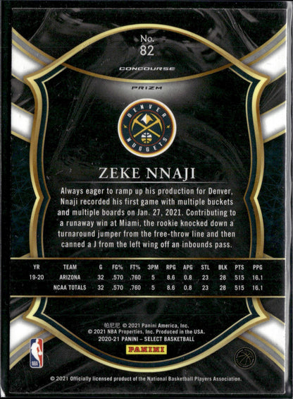 2020-21 Panini Select Zeke Nnaji Rookie Red White Orange Flash #82
