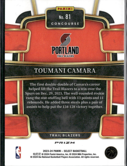 2023-24 Panini Select Toumani Camara Rookie Blue Cracked Ice Prizms #81