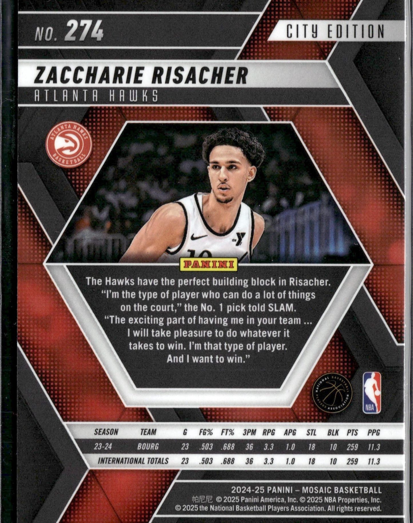 2024-25 Panini Mosaic Zaccharie Risacher Rookie #274