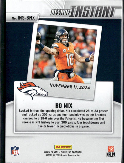 2025 Donruss Bo Nix Best of Instant #INS-BNX