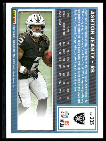 2025 Panini Donruss Rated Rookie #305 Ashton Jeanty Las Vegas Raiders