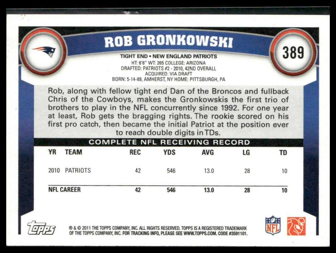 2011 Topps Rob Gronkowski #389