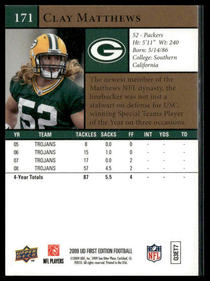 2009 Upper Deck First Edition Clay Matthews Rookie #171