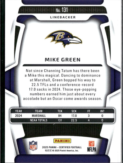 2025 Panini Certified Mike Green Rookie Mirror Pink #/225 #131