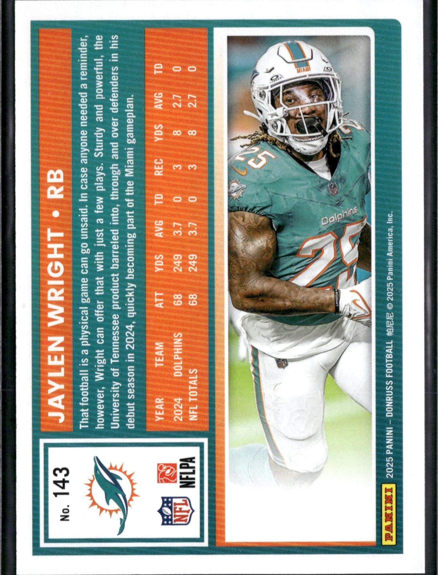 2025 Donruss Jaylen Wright Gold Parallel Jersey Number #/25 #143
