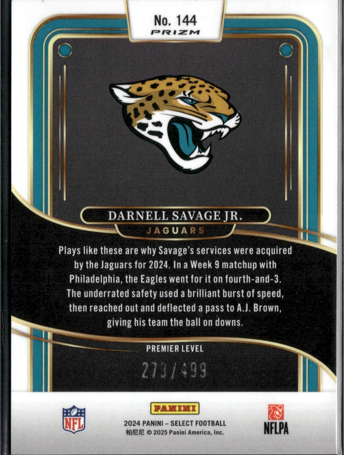2024 Panini Select Darnell Savage Jr. Neon Green Prizm Shock #/499 #144