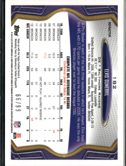 2013 Topps Chrome Elvis Dumervil Sepia Refractors #/99 #182