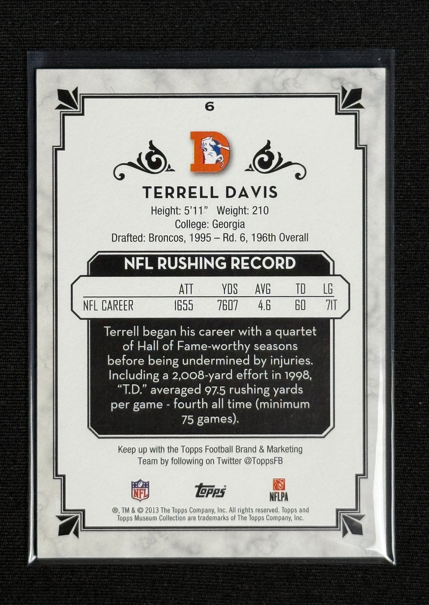2013 Topps Museum Collection Terrell Davis Copper #6