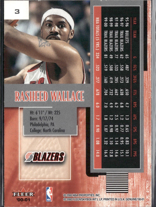 2000-01 Fleer Genuine Rasheed Wallace #3