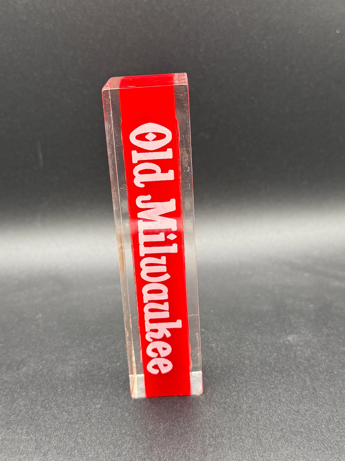 Vintage Red Old Milwaukee Lucite Acrylic 5” Draft Beer Tap Handle