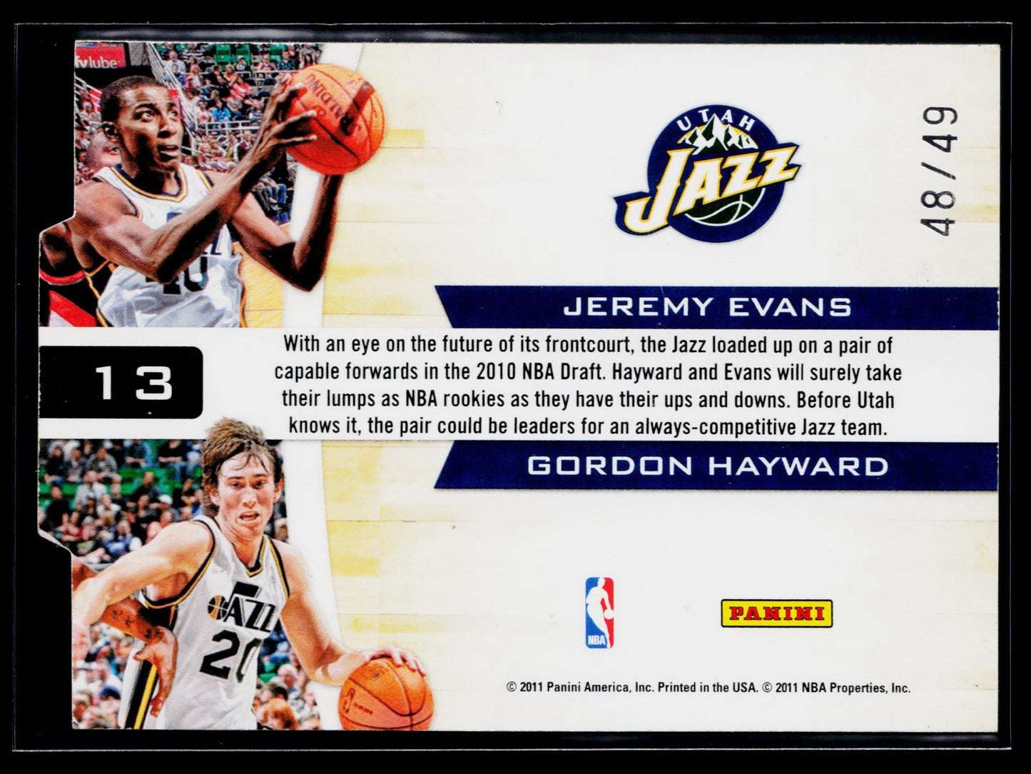 2010-11 Panini Jeremy Evans / Gordon Hayward Starting Blocks Die Cut #/49 #13