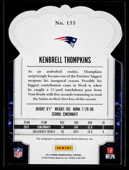 2013 Crown Royale Kenbrell Thompkins Rookie Signatures Bronze Auto #/75 #155