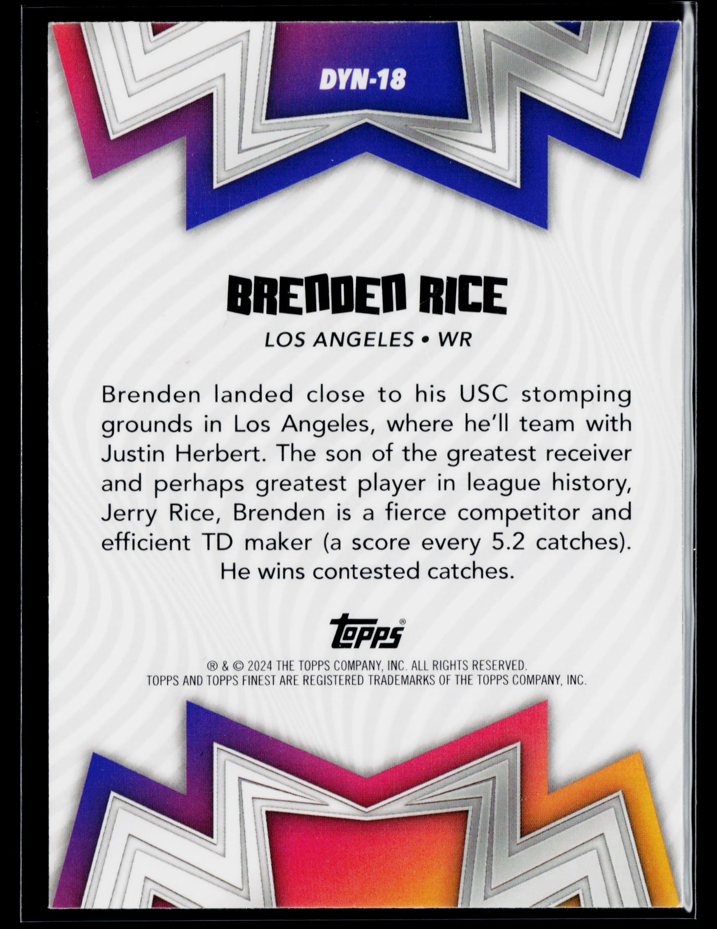 2024 Finest Brenden Rice Dynamos Purple Refractor #/125 #DYN-18