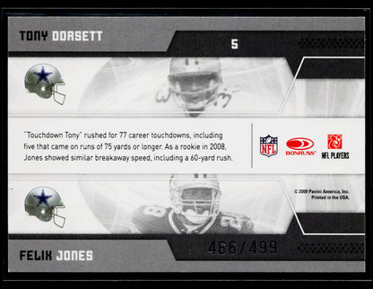 2009 Donruss Elite Tony Dorsett / Felix Jones Passing the Torch Green #/499 #5