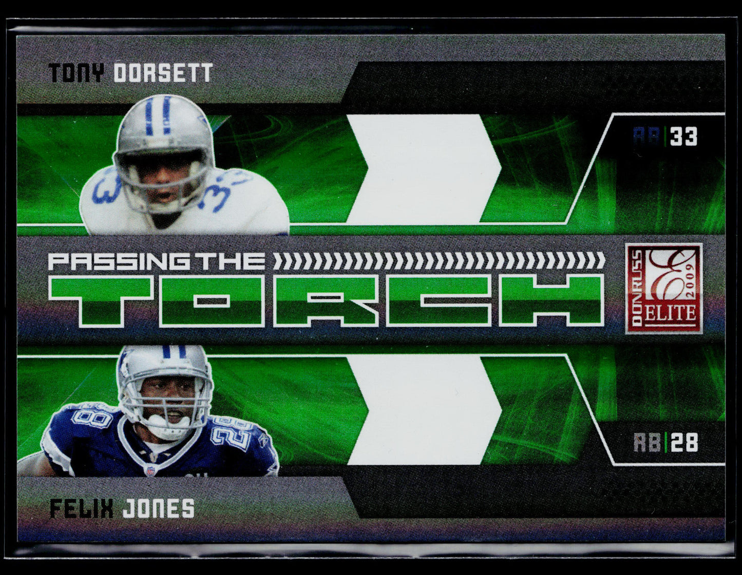 2009 Donruss Elite Tony Dorsett / Felix Jones Passing the Torch Green #/499 #5