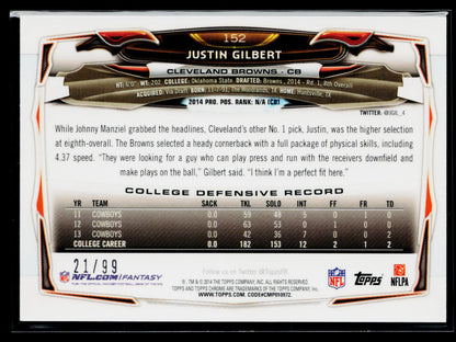 2014 Topps Chrome Justin Gilbert Rookie Sepia Refractors #/99 #152