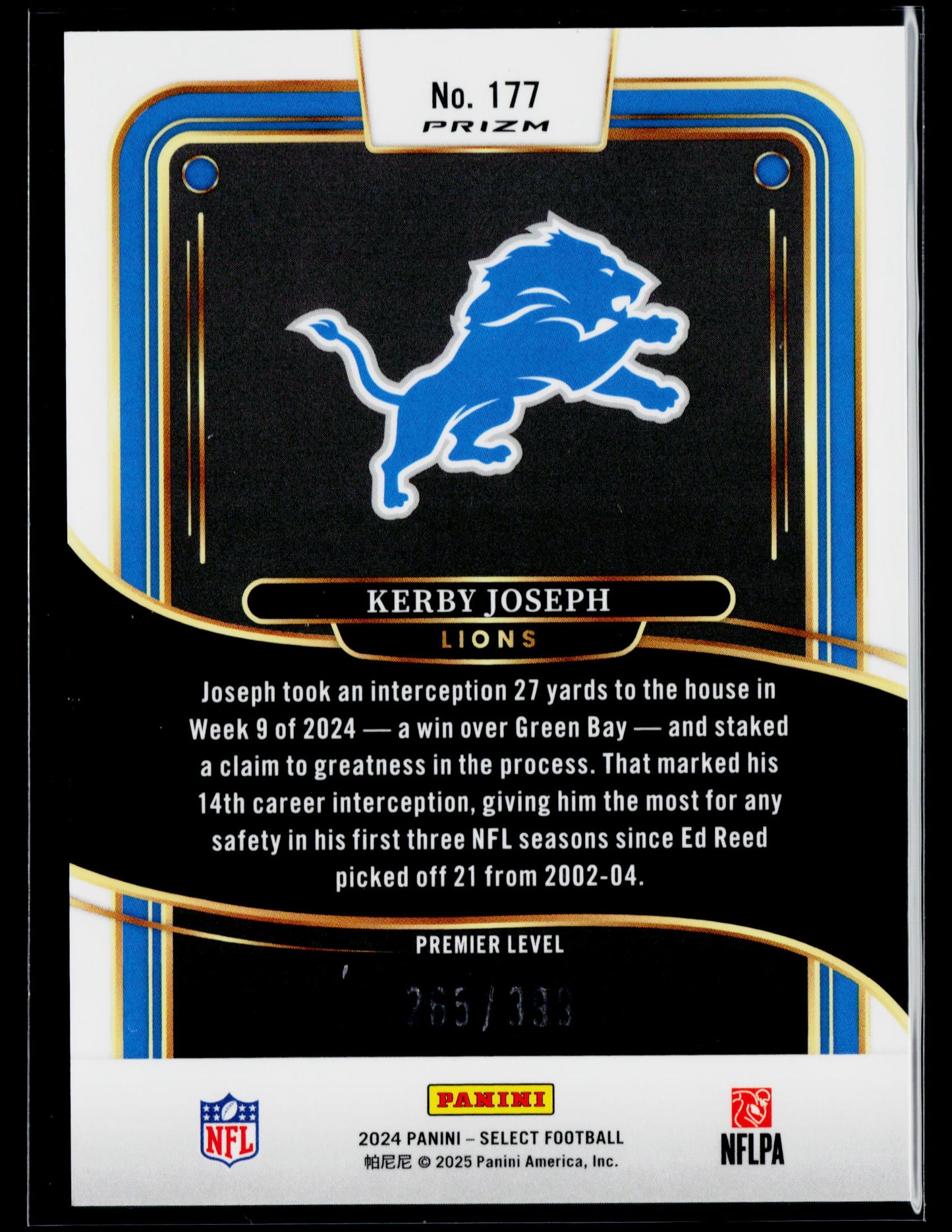 2024 Panini Select Kerby Joseph Orange Prizm Shock #/399 #177