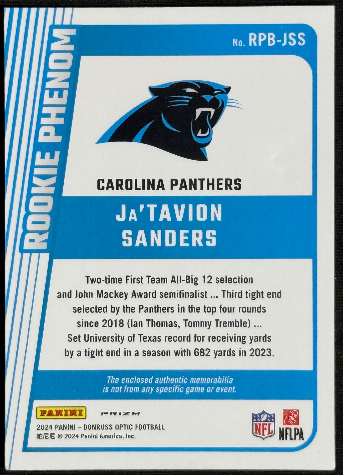 2024 Donruss Optic Ja'Tavion Sanders Rookie Phenoms Blue Hyper #RPB-JSS