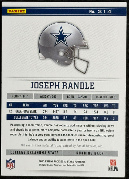 2013 Panini Rookies & Stars Joseph Randle Jersey RC Rookie #214