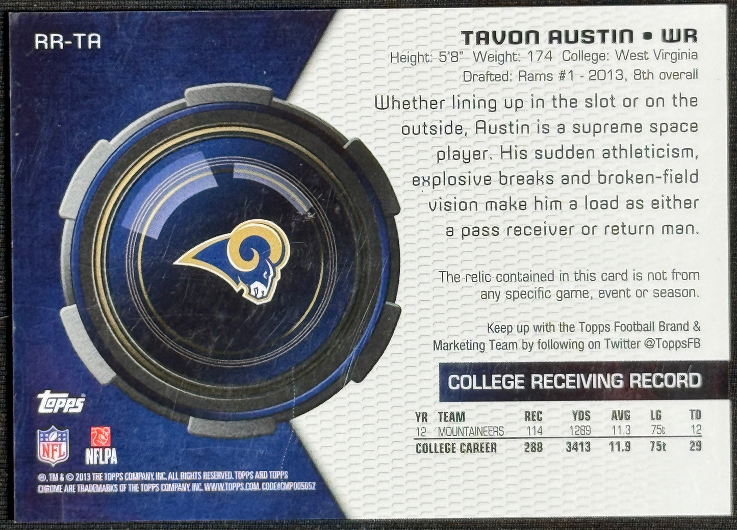 2013 Topps Chrome Tavon Austin Rookie Relics #RR-TA