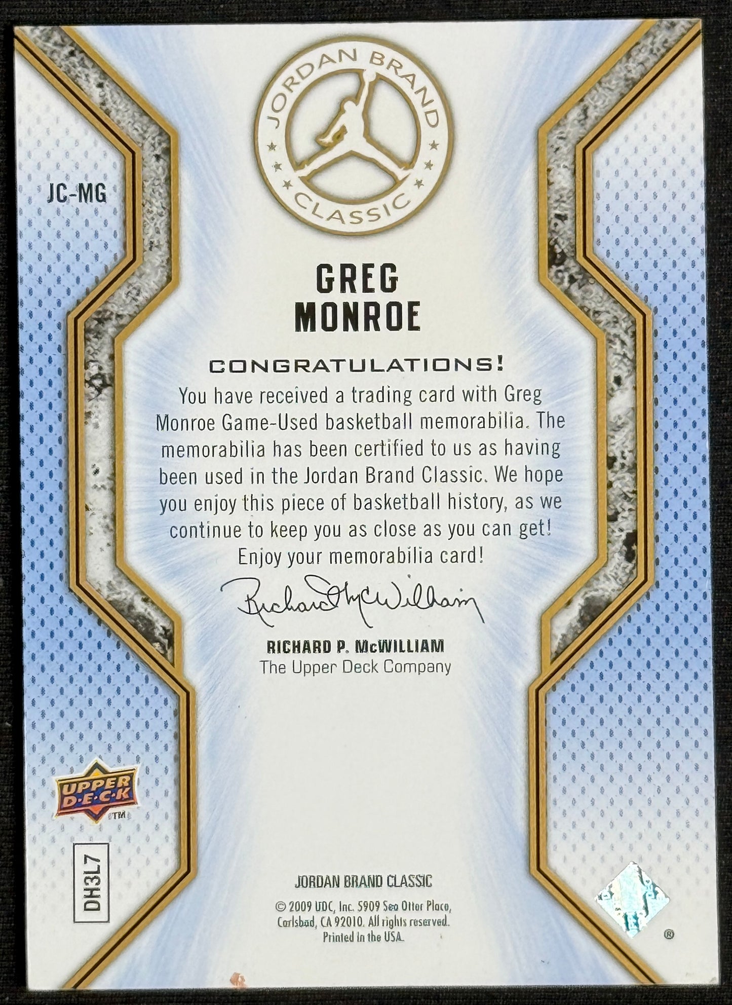 2010-11 SP Authentic Greg Monroe Jordan Brand Classic #JC-MG