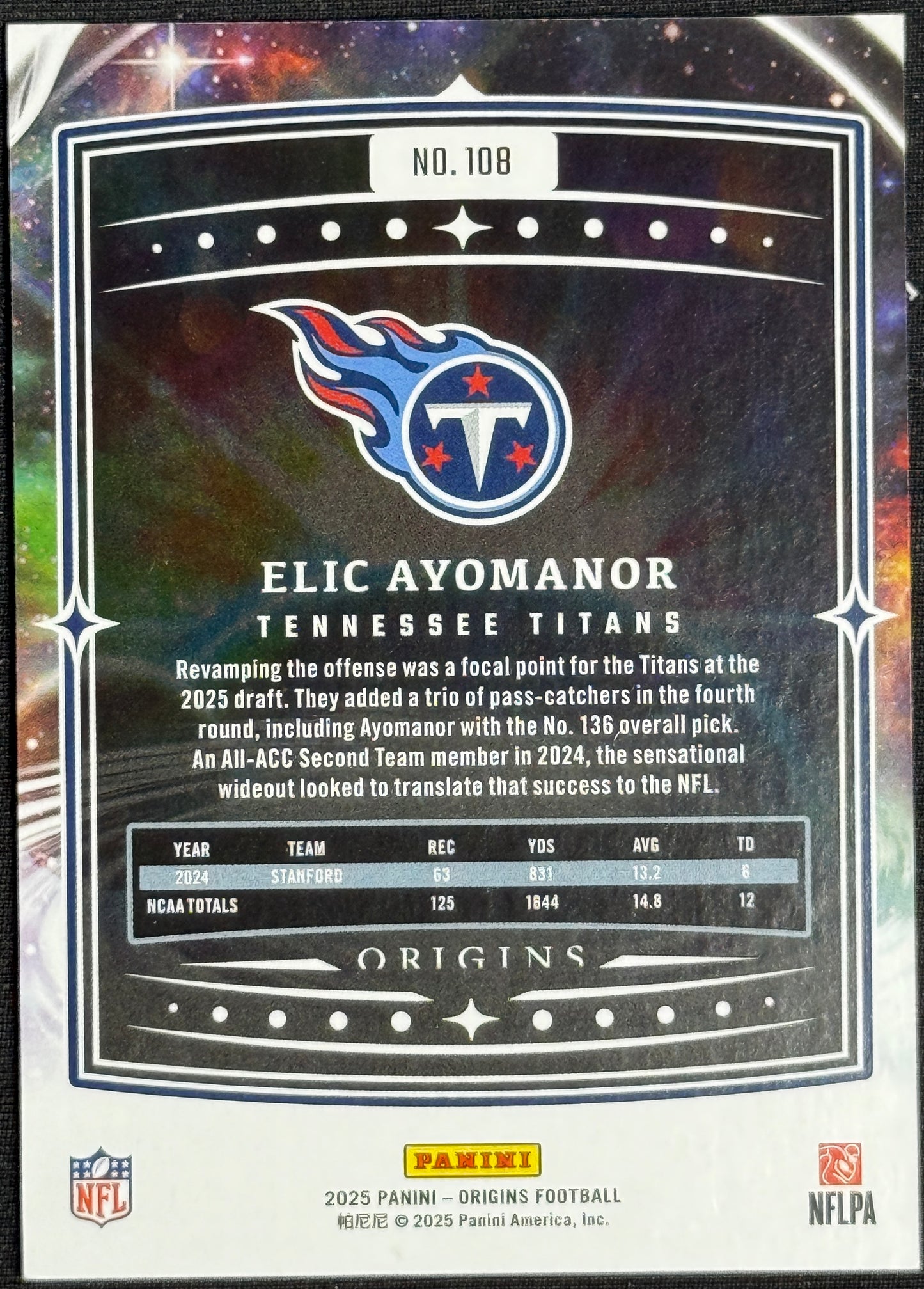 2025 Panini Origins Elic Ayomanor Rookie #108