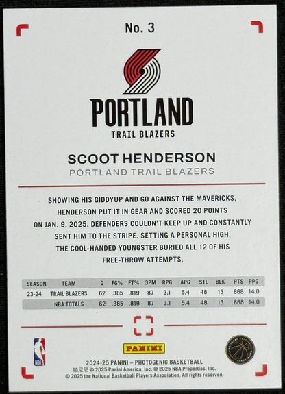 2024-25 Panini Photogenic Scoot Henderson #3