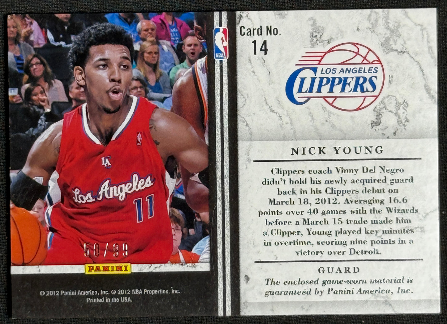 2011-12 Panini Limited Nick Young Jumbo Jersey Numbers #/99 #14