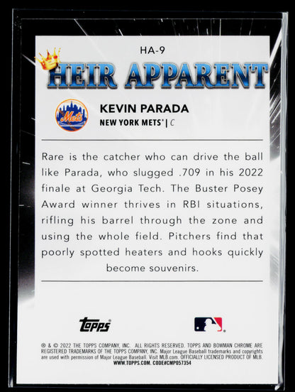 2022 Bowman Draft Kevin Parada Heir Apparent #HA-9