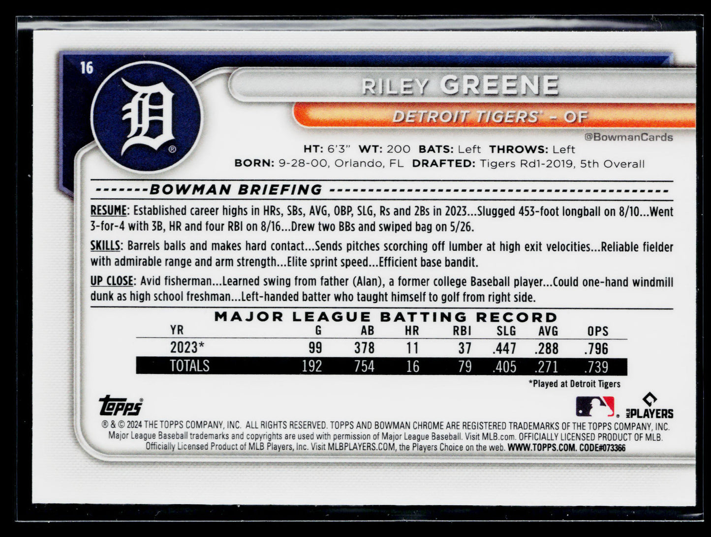 2024 Bowman Riley Greene Chrome Mojo Refractors #16