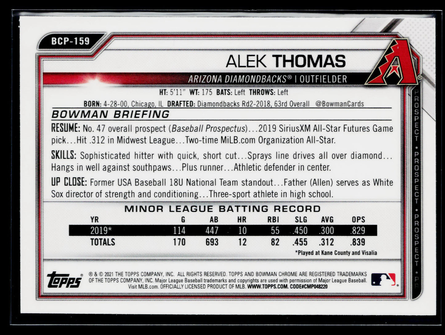 2021 Bowman Chrome Alek Thomas Prospects Mojo Refractor #BCP-159