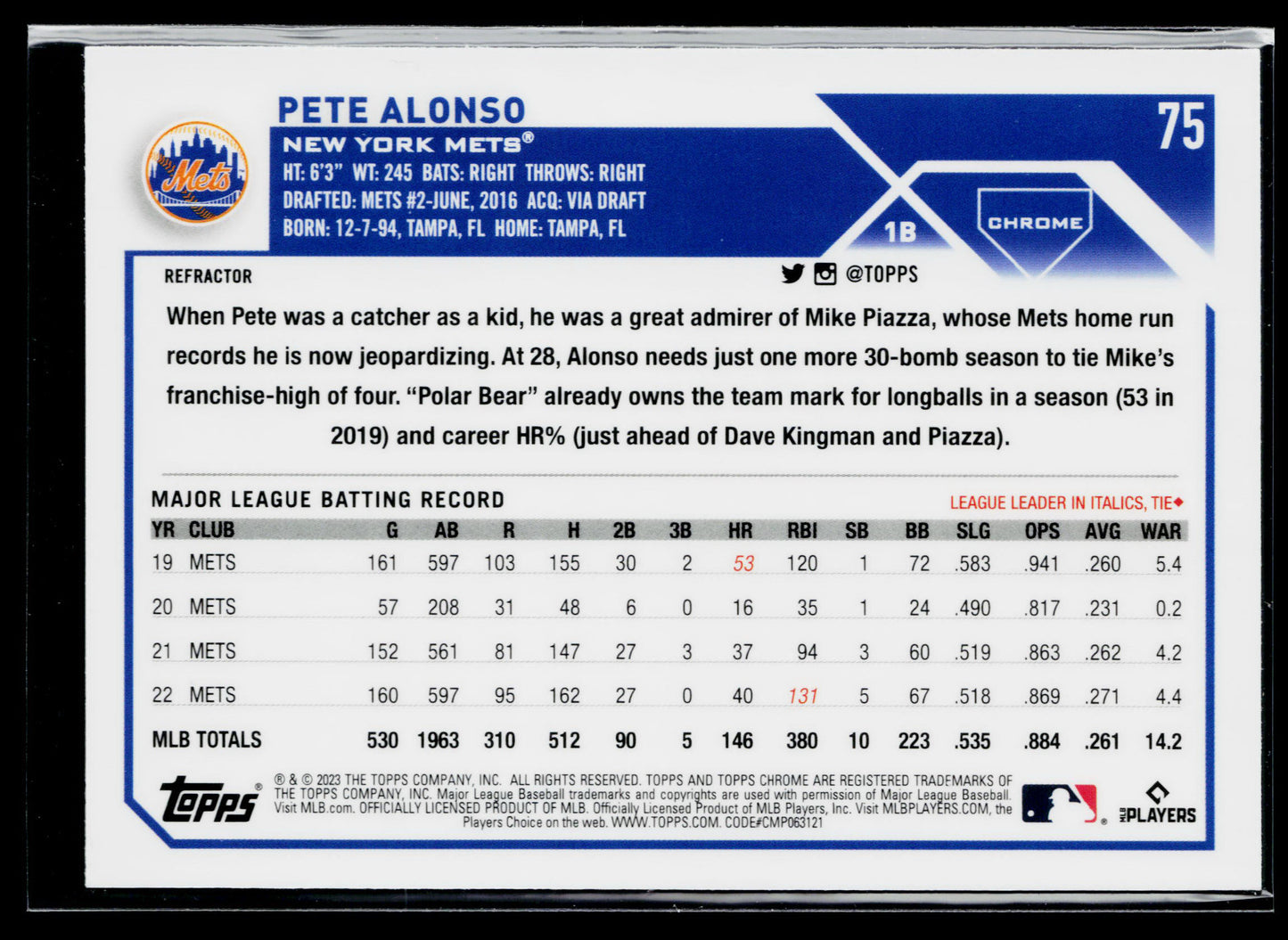 2023 Topps Chrome Pete Alonso Refractors #75