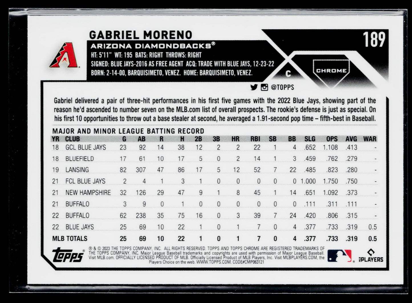 2023 Topps Chrome Gabriel Moreno Negative Refractors #189