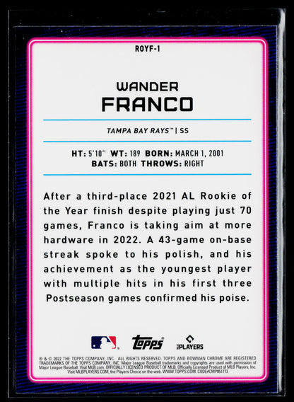 2022 Bowman Wander Franco Rookie of the Year Favorites Refractors #ROYF-1