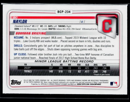 2020 Bowman Chrome Bo Naylor Prospects Mojo Refractor #BCP-234