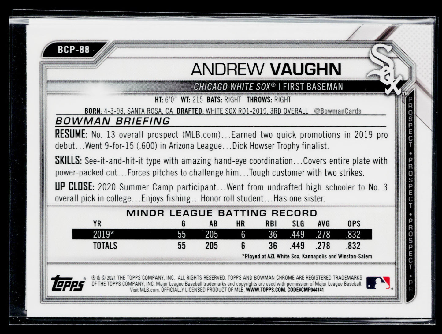 2021 Bowman Andrew Vaughn Chrome Prospects #BCP-88