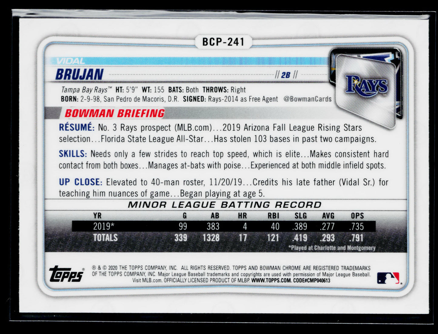 2020 Bowman Chrome Vidal Brujan Prospects Mojo Refractor #BCP-241