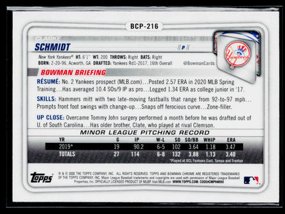 2020 Bowman Chrome Clarke Schmidt Prospects Mojo Refractor #BCP-216