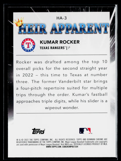2022 Bowman Draft Kumar Rocker Heir Apparent #HA-3