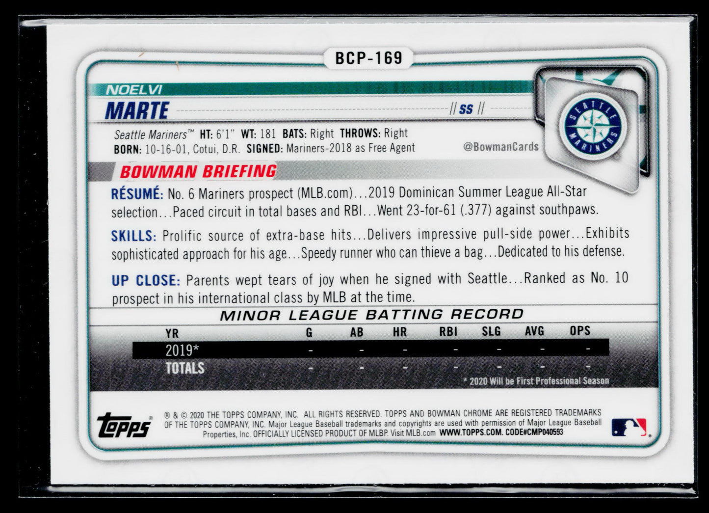 2020 Bowman Chrome Noelvi Marte Prospects Mojo Refractor #BCP-169