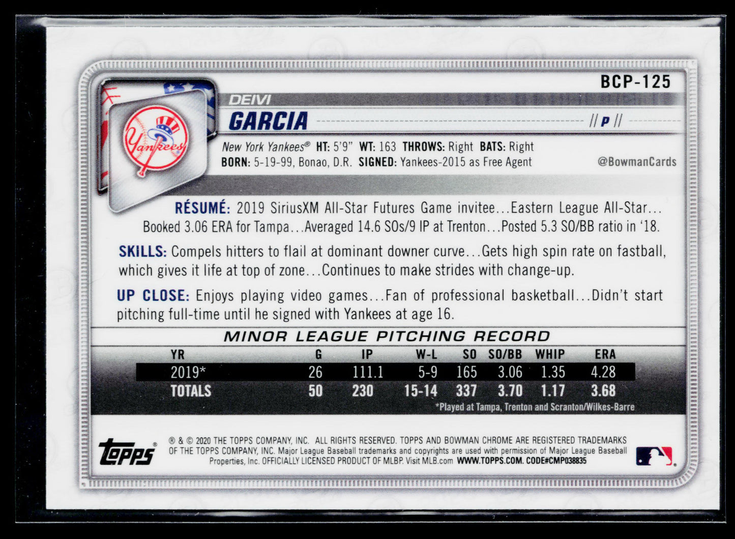 2020 Bowman Deivi Garcia Chrome Prospects Mojo Refractor #BCP-125