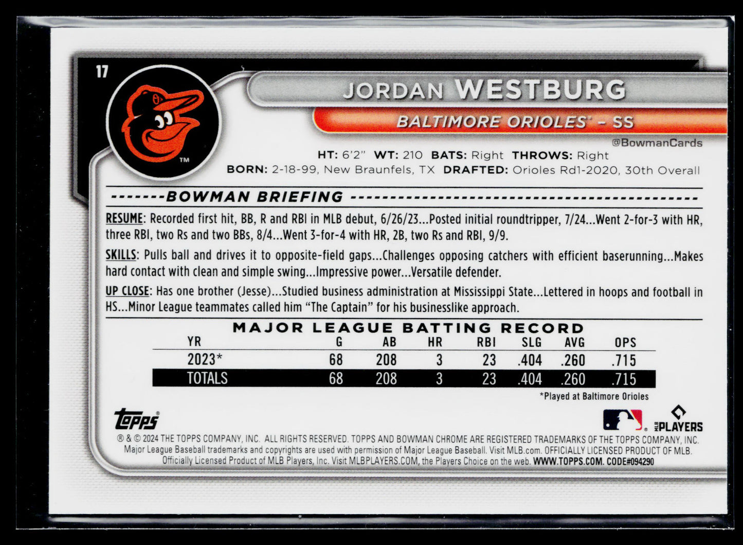 2024 Bowman Chrome Jordan Westburg Rookie Mojo Refractors #17