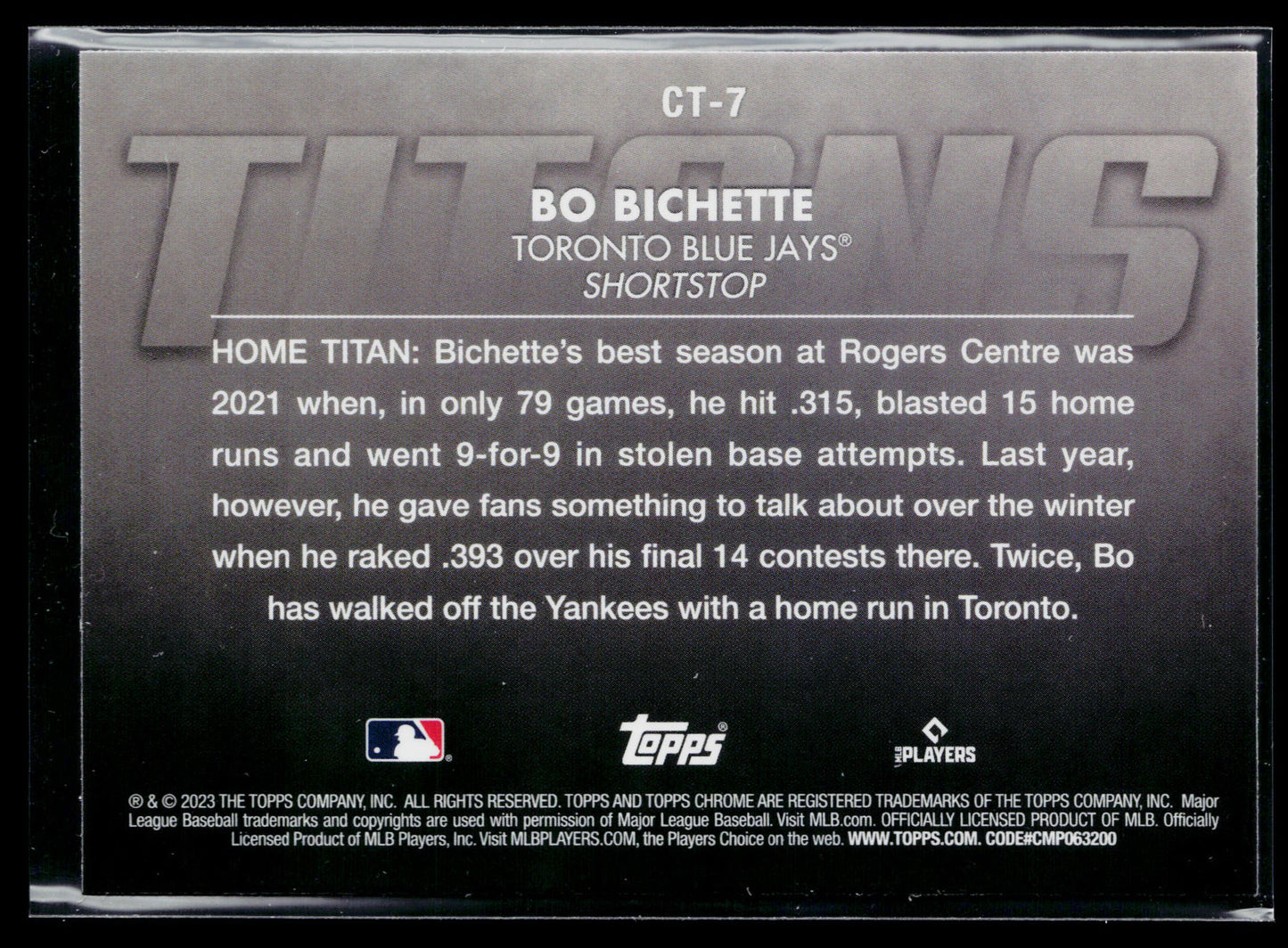 2023 Topps Chrome Bo Bichette Titans #CT-7